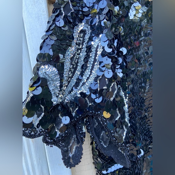 Oleg Cassini 100% Silk Sequins Evening Blouse Top Black - Picture 2 of 8